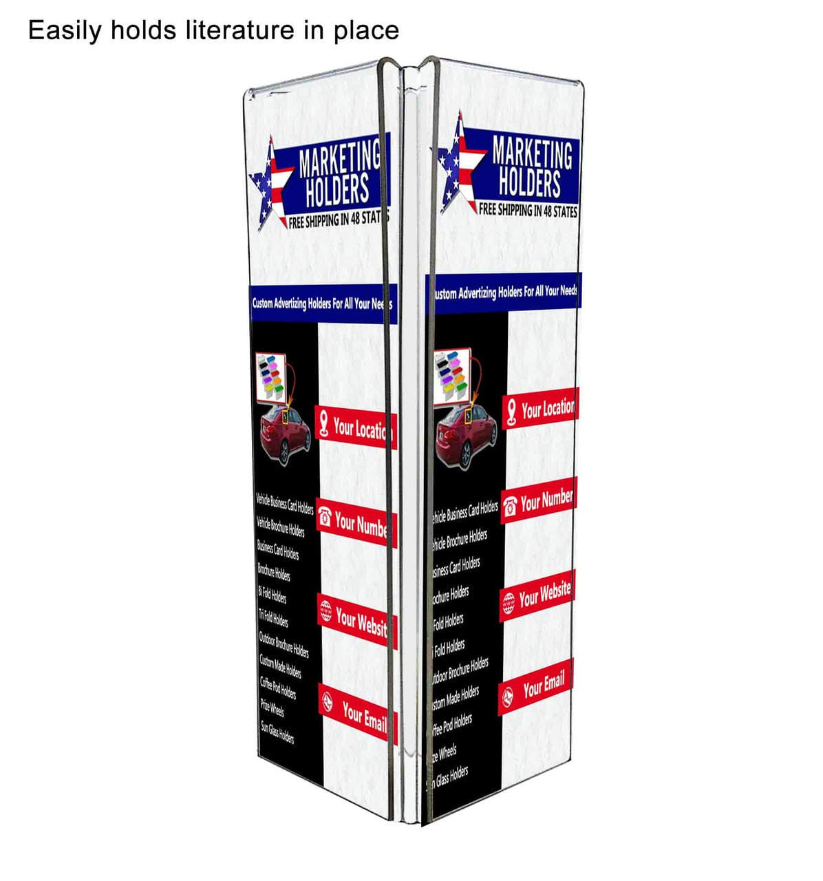 4"W x 9"H 3 Sided Sign Holder Table Tent Display