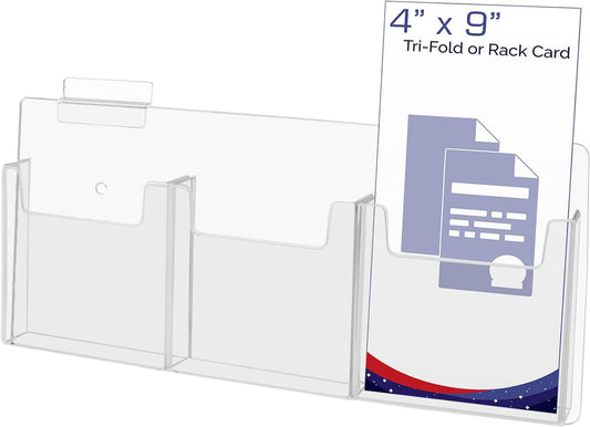 Slatwall 4"W Trifold Brochure Holder 3 Pocket Display