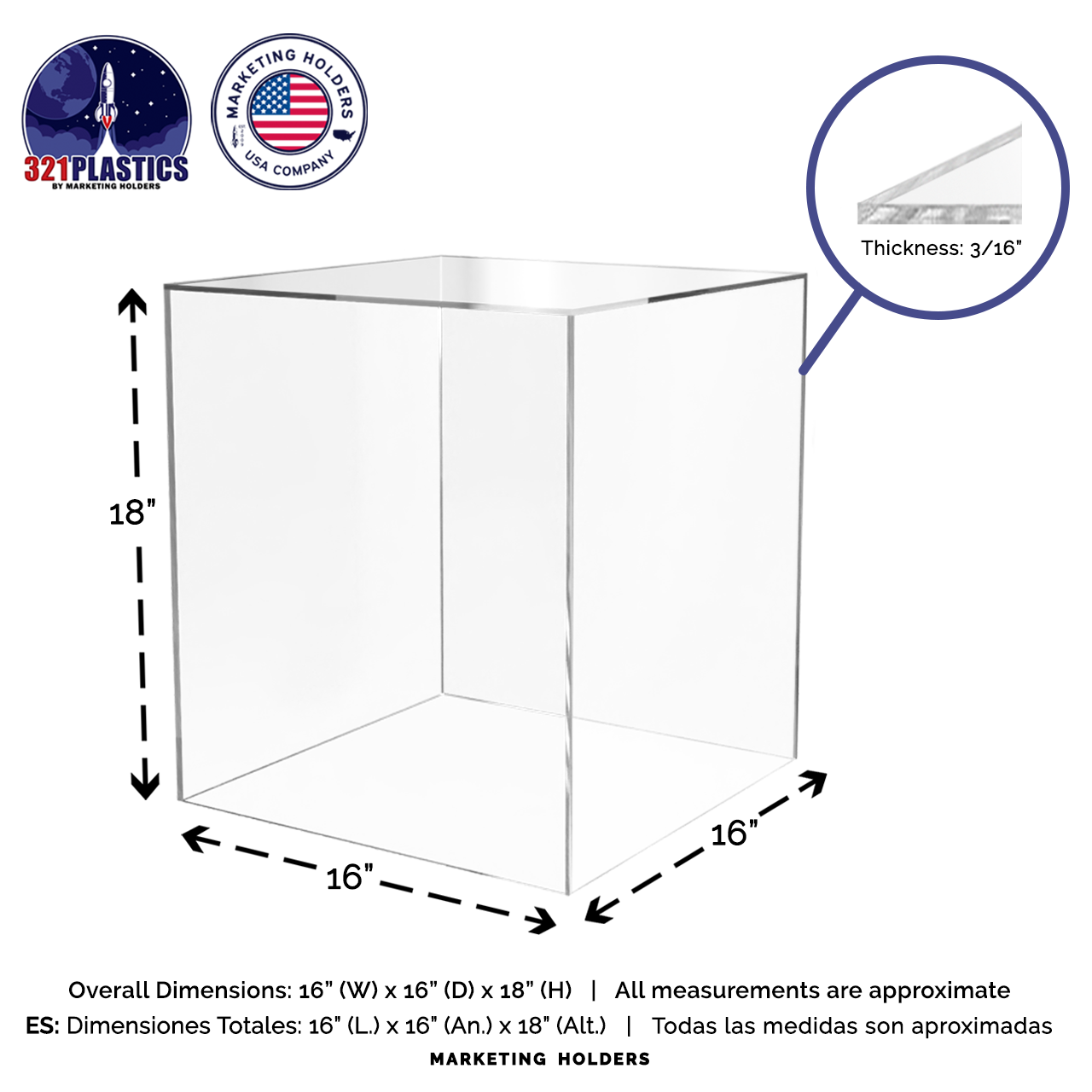 16" x 16" x 18" Tall Clear Acrylic Retail Display Box