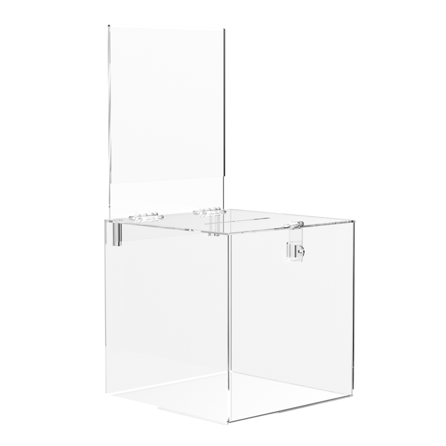 6" Square Ballot Box with Removable Header Clear Acrylic
