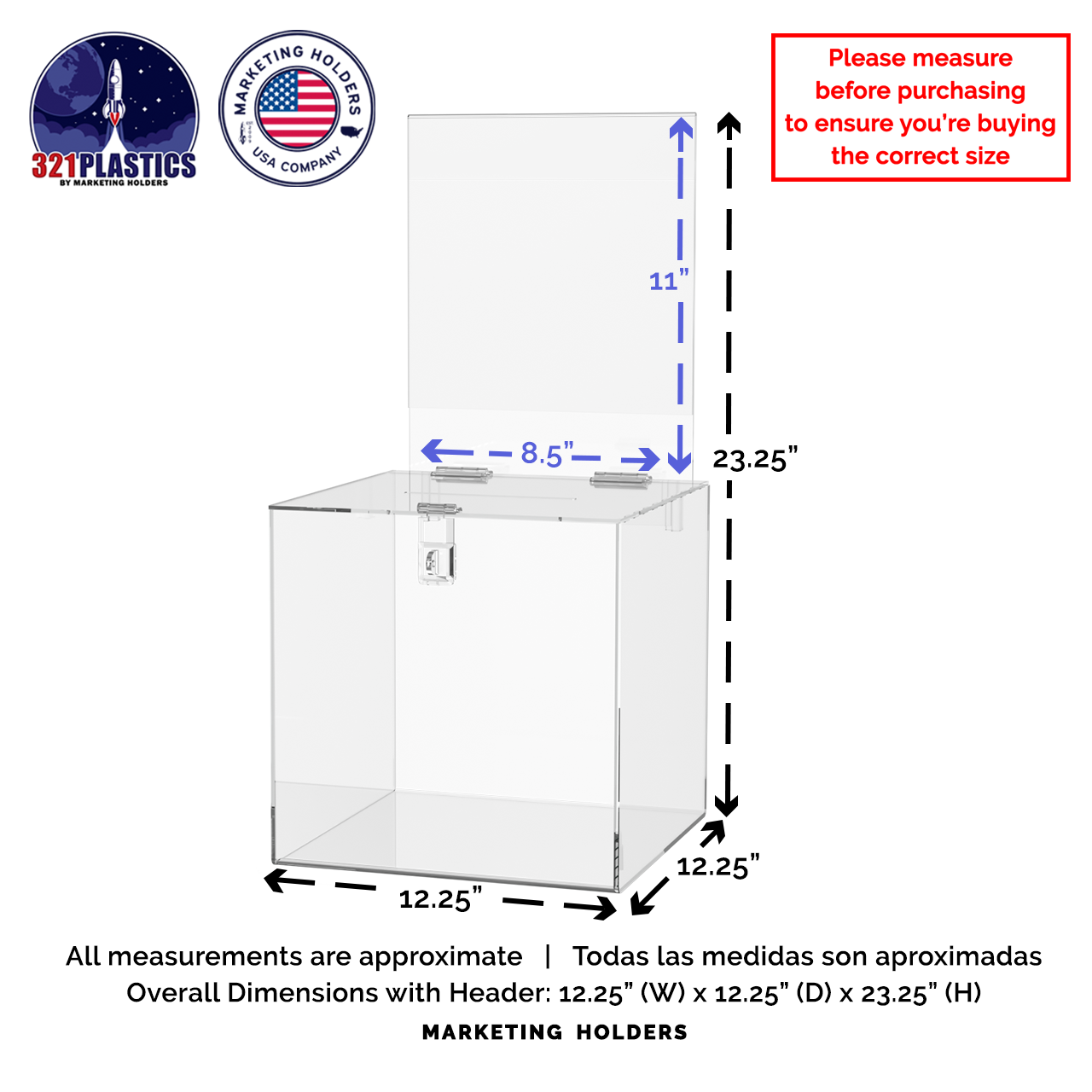 12"W Locking Ballot Box with Removable Header Door on Top