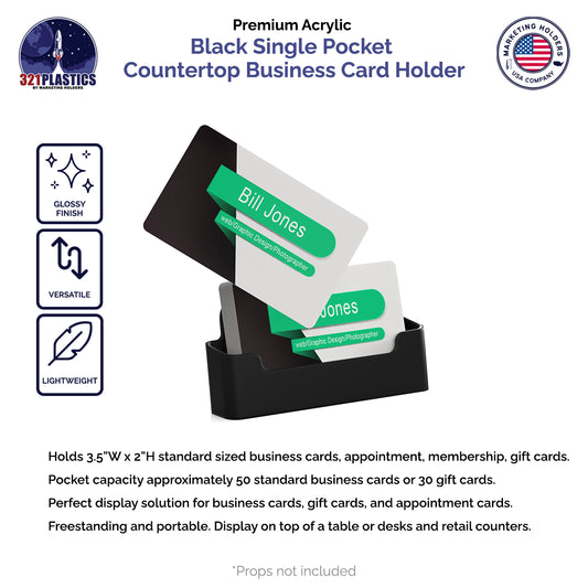 Business Card Holder Single Black Horizontal Pocket Countertop