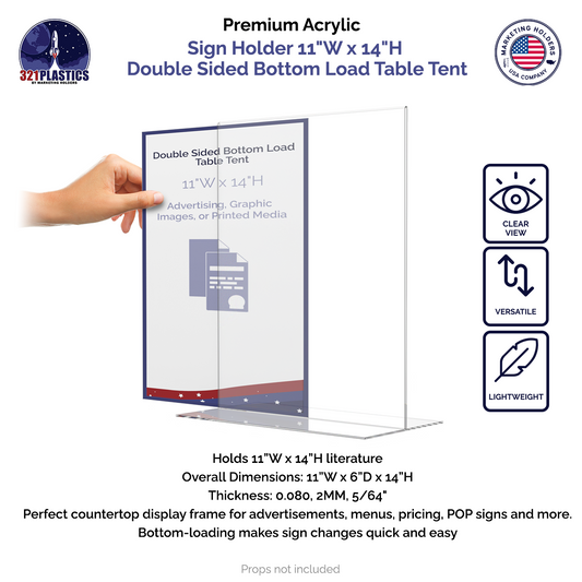 Sign Holder 11"W x 14"H Double Sided Bottom Load Table Tent