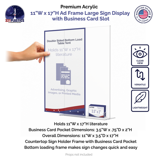 11"W x 17"H Ad Frame Large Sign Display with Business Card Slot