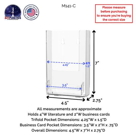 4"W Trifold Brochure Holder Display with Business Card Pocket