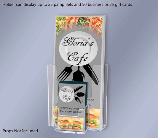 Window Mount 4"W Trifold Holder with Vertical Card Pocket and Suction Cups