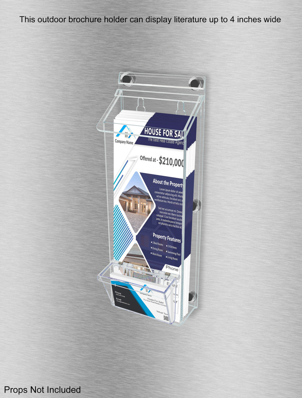 4"W x 11"H Magnetic Outdoor Trifold Brochure Holder with Card Box