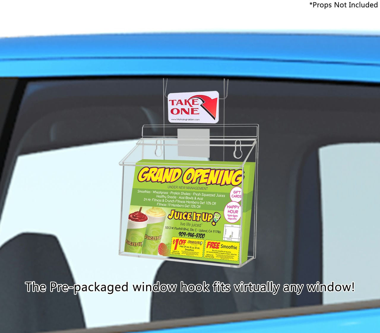 9"W x 6"H Outdoor Window Hook Bifold Holder Brochure Box