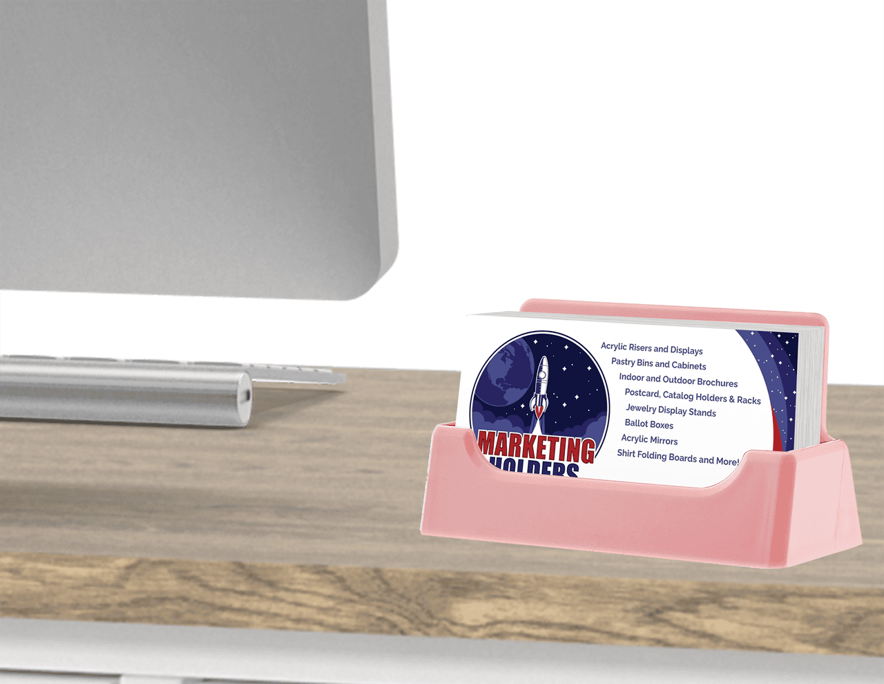 Light Pink Business Card Holder Pocket Countertop Display Stand