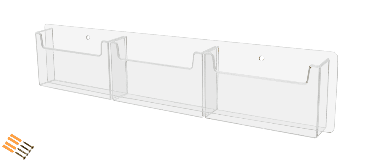 Wall Three Pocket Postcard Holder for 6"W Advertising Literature