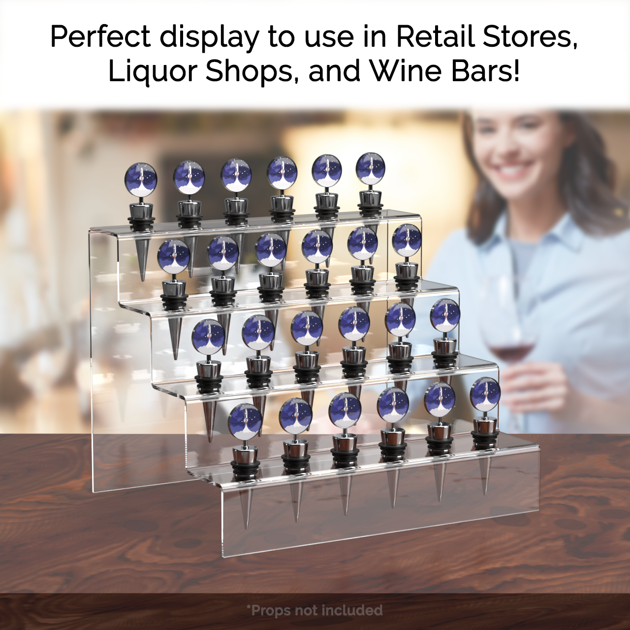 Wine Bottle Stopper Topper Display Four Tier 24 Slot Space Saver