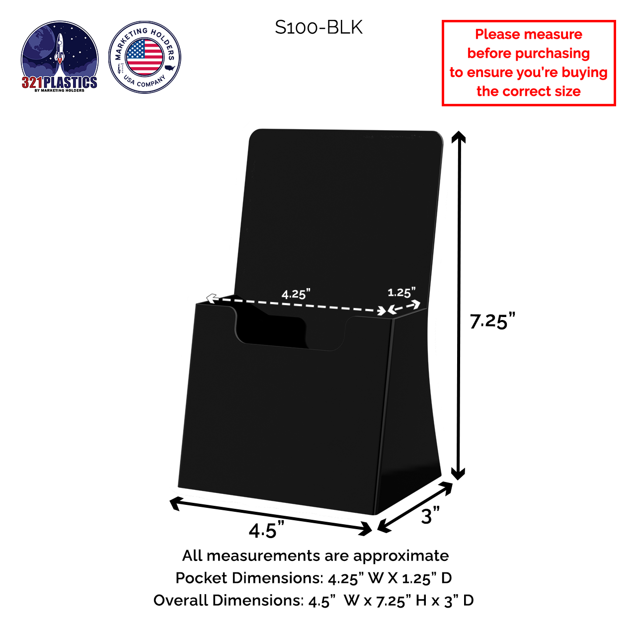 4.25"W Trifold Brochure Holder Freestanding Slant Back Display