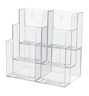 4"W Trifold Menu Stand Tiered Brochure Holder 6 Pocket