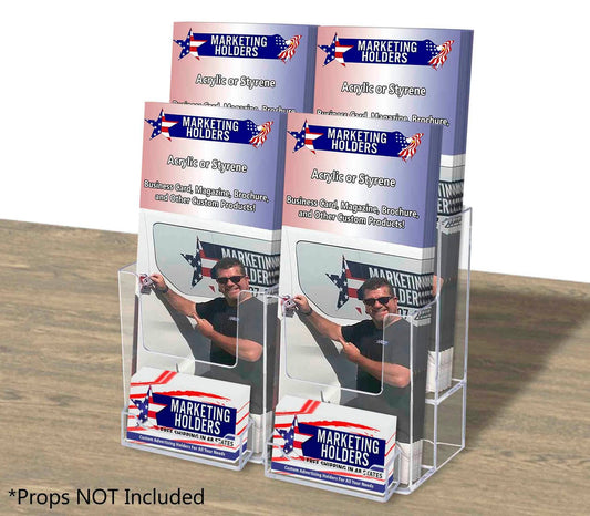 4"W Trifold Holder 2 Tier 4 Pocket with 2 Business Card Slots