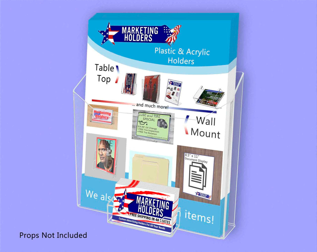 Flyer Holder 8.5"W Literature Display with Business Card Pocket
