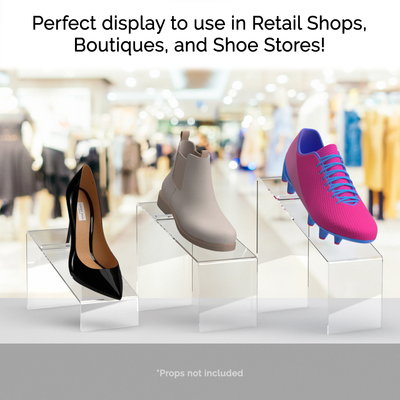 Slanted Shoe Risers 3 Piece Retail Display Stands with Heel Stop