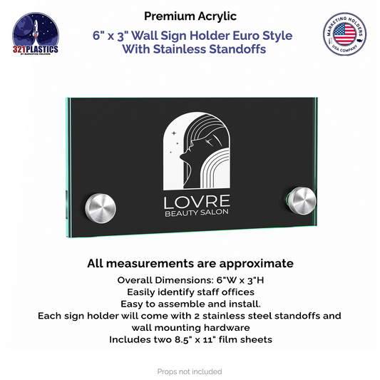 6" x 3" Wall Sign Holder Euro Style With Stainless Standoffs