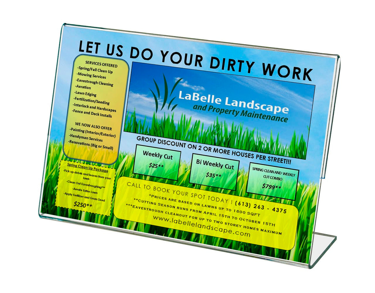 6"W x 4"H Sign Holder Horizontal Slant Back Side Load Stand