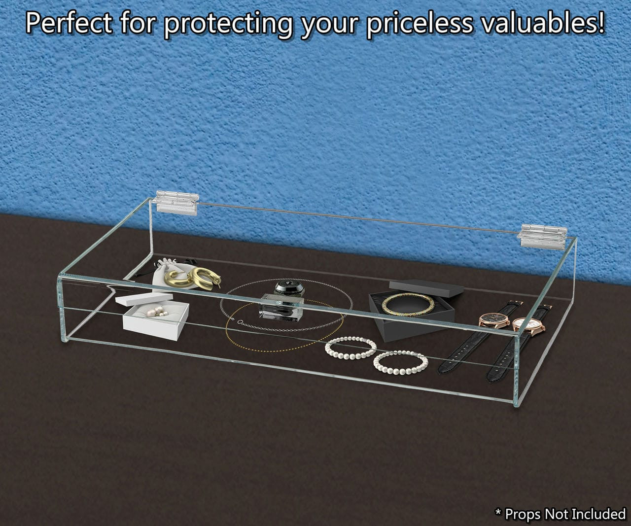 16"W x 10"D x 3"H Acrylic Locking Display Case with Lid and Keys