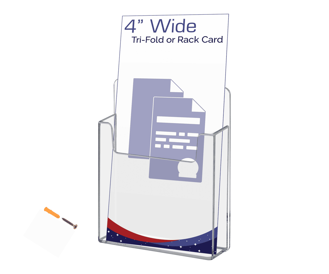 Wall Mount 1 Pocket Trifold Brochure Holder for 4"W Rack Cards