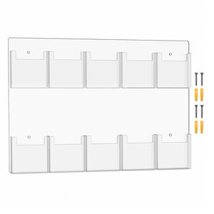 Wall 10 Pocket Brochure Holder for 4"W Trifold Literature