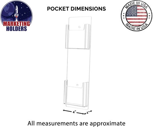 Wall Two Pocket Rack Card Holder for 4"W Trifold Literature