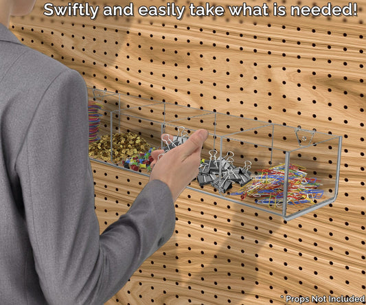 Pegboard 19.5"W Acrylic 5 Compartment Retail Product Storage Bin