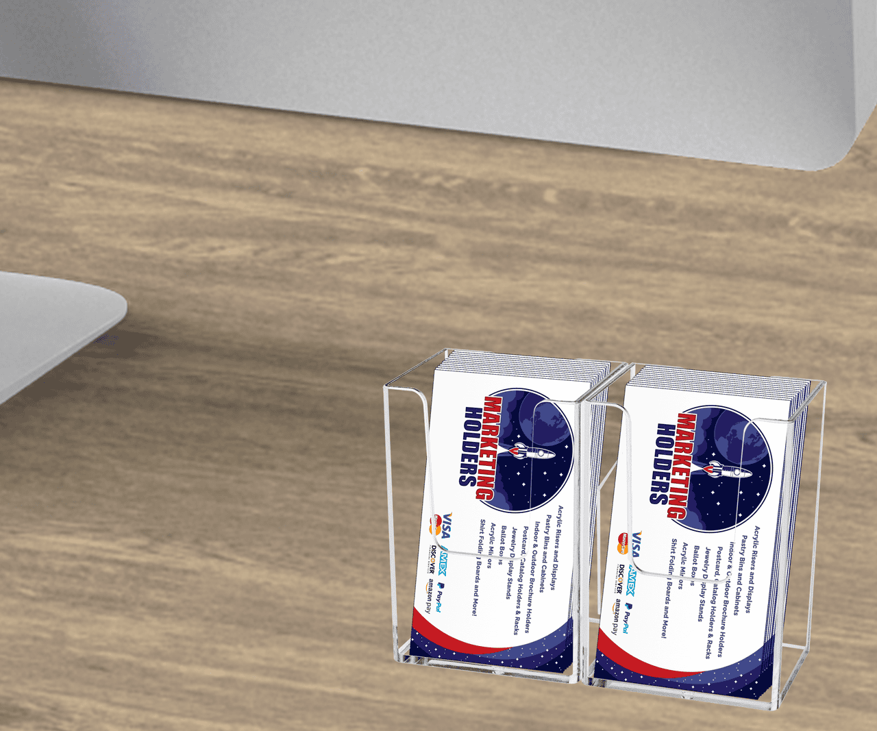 Vertical 2 Pocket Business Card Holder Extra Deep Tall Clear Bin