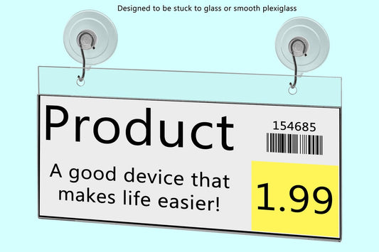 10"W x 4"H Window Mount Sign Holder Suction Cup with Hooks