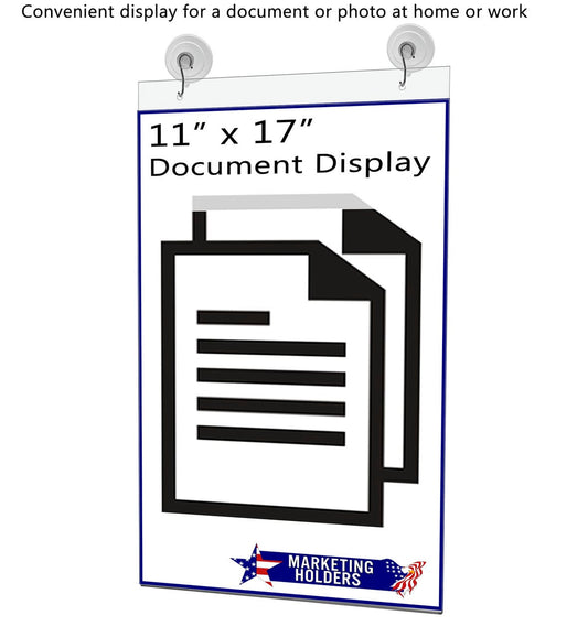 11"W x 17"H Window Mount Sign Holder Suction Cup with Hooks