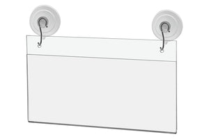 Window Sign Holder 8.75"W x 4"H Display with Suction Cup Hooks