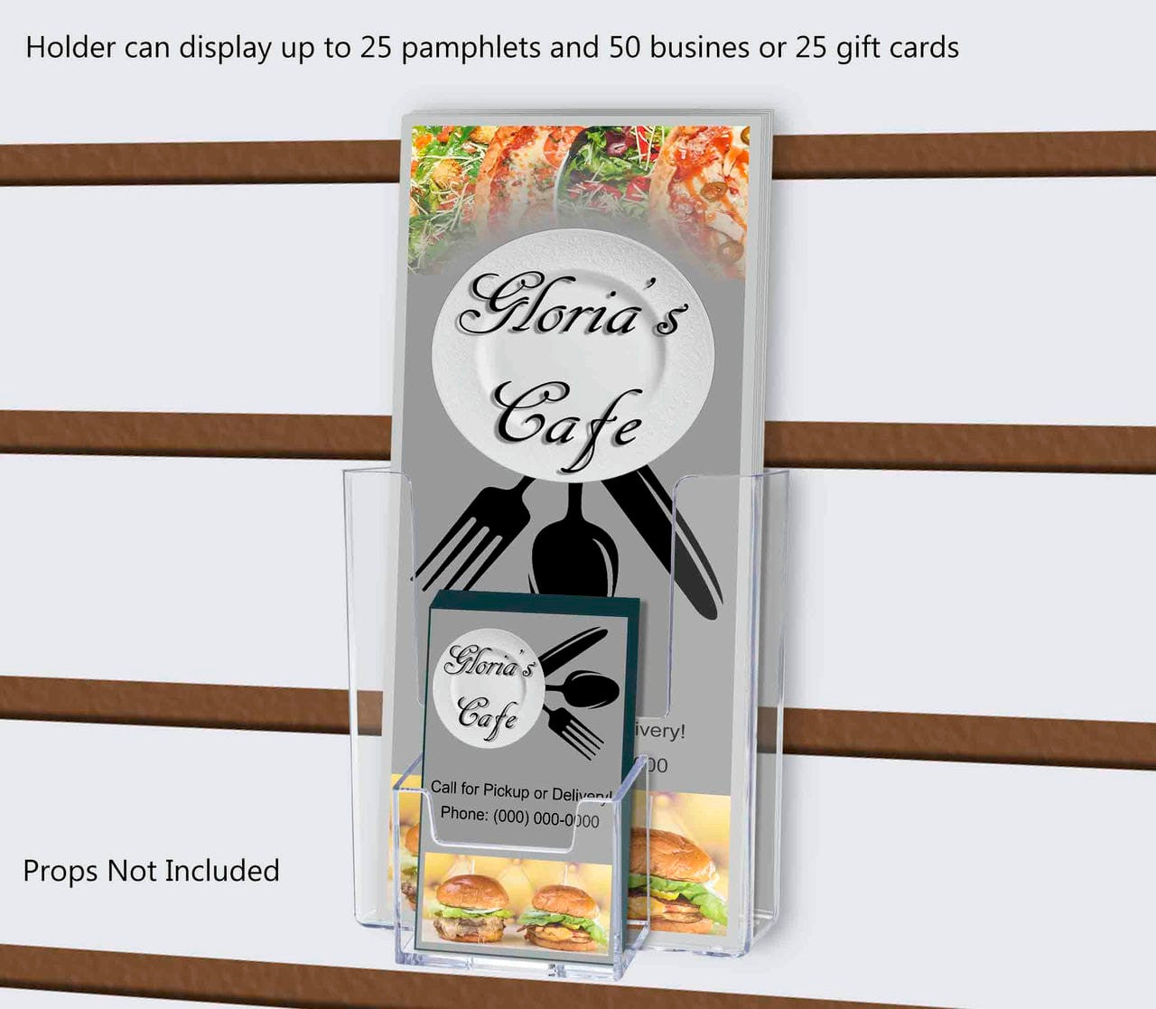 Slatwall 4"W Trifold Brochure Holder with Vertical Card Slot