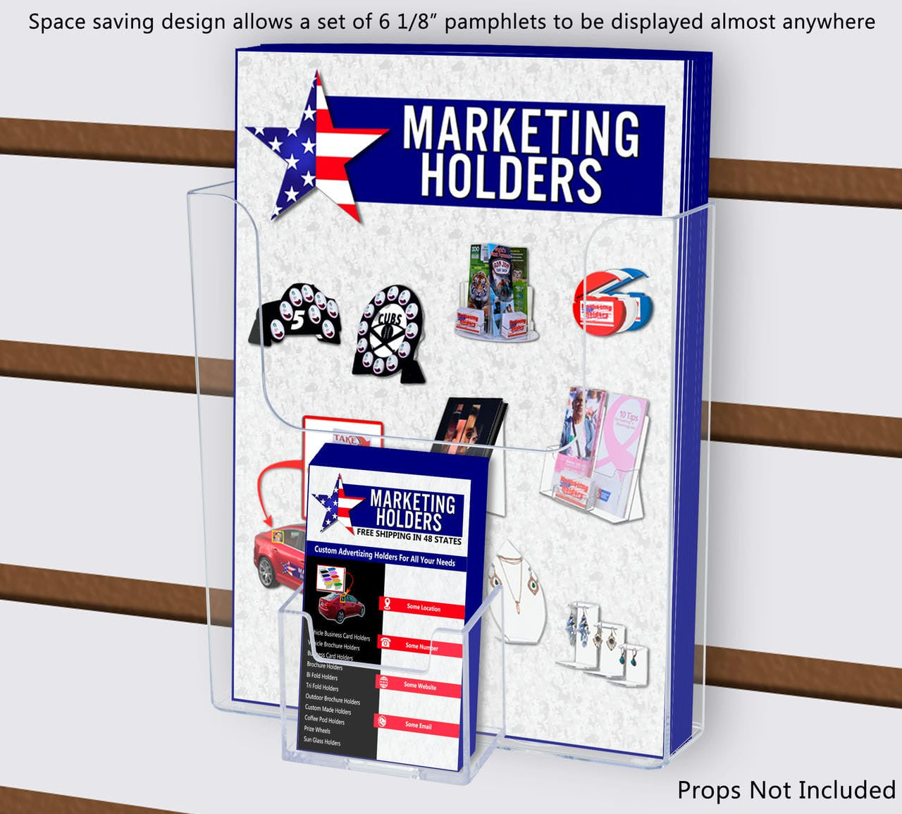 Slatwall 6"W Bifold Brochure Holder with Vertical Card Slot