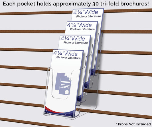 Slatwall 4"W Literature Display 4 Tier Trifold Brochure Holder