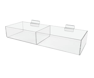 Slatwall 16.75"W Acrylic 2 Compartment Retail Product Storage Bin