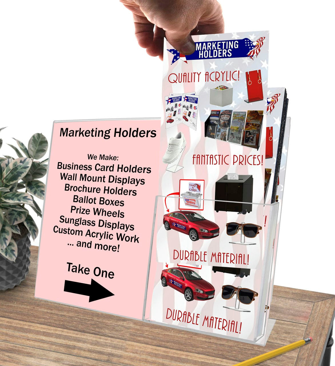 11"W x 8.5"H Sign Holder Ad Frame with Trifold Brochure Pocket