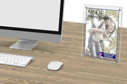 8.5"W x 11"H Euro Style Sign Holder Slant Back Green Edge Display