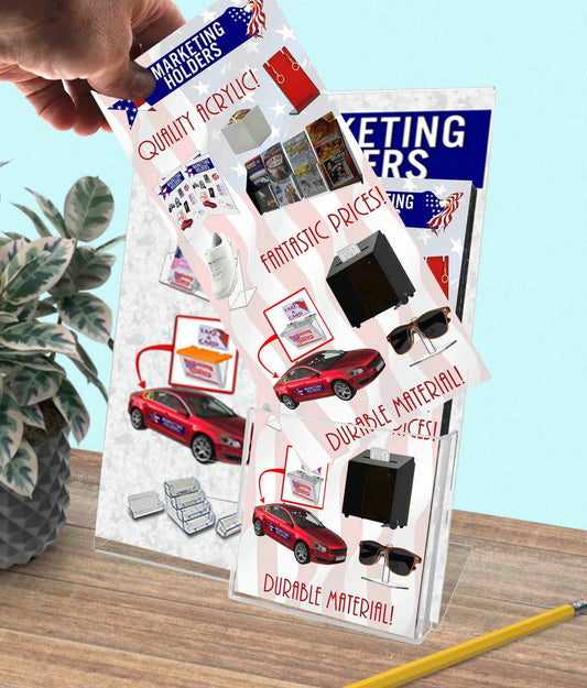 8.5"W x 11"H Angled Sign Holder with Rack Card Pocket Side Load