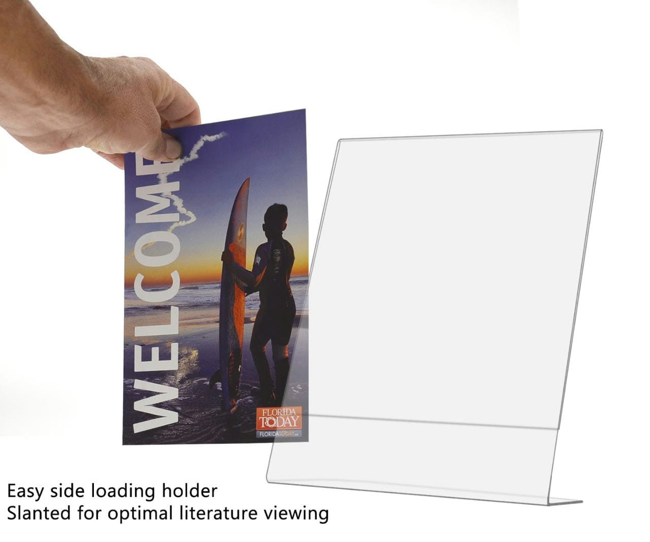 8"W x 10"H Side Load Acrylic Sign Holder - Slant Back
