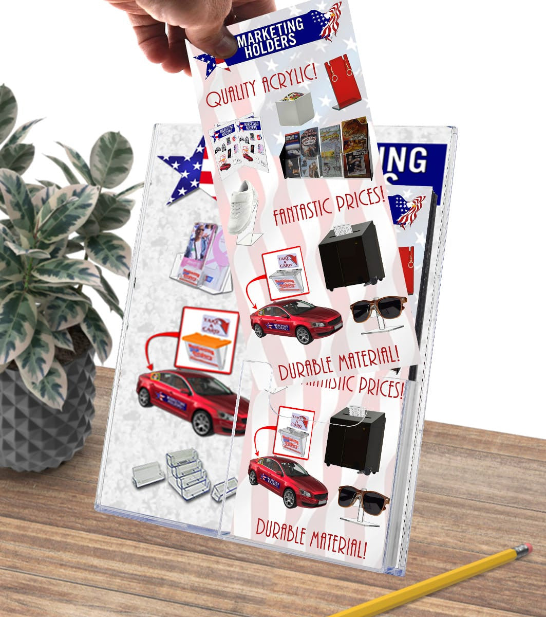 8.5"W x 11"H Slant Back Sign Holder with 4"W Rack Card Pocket