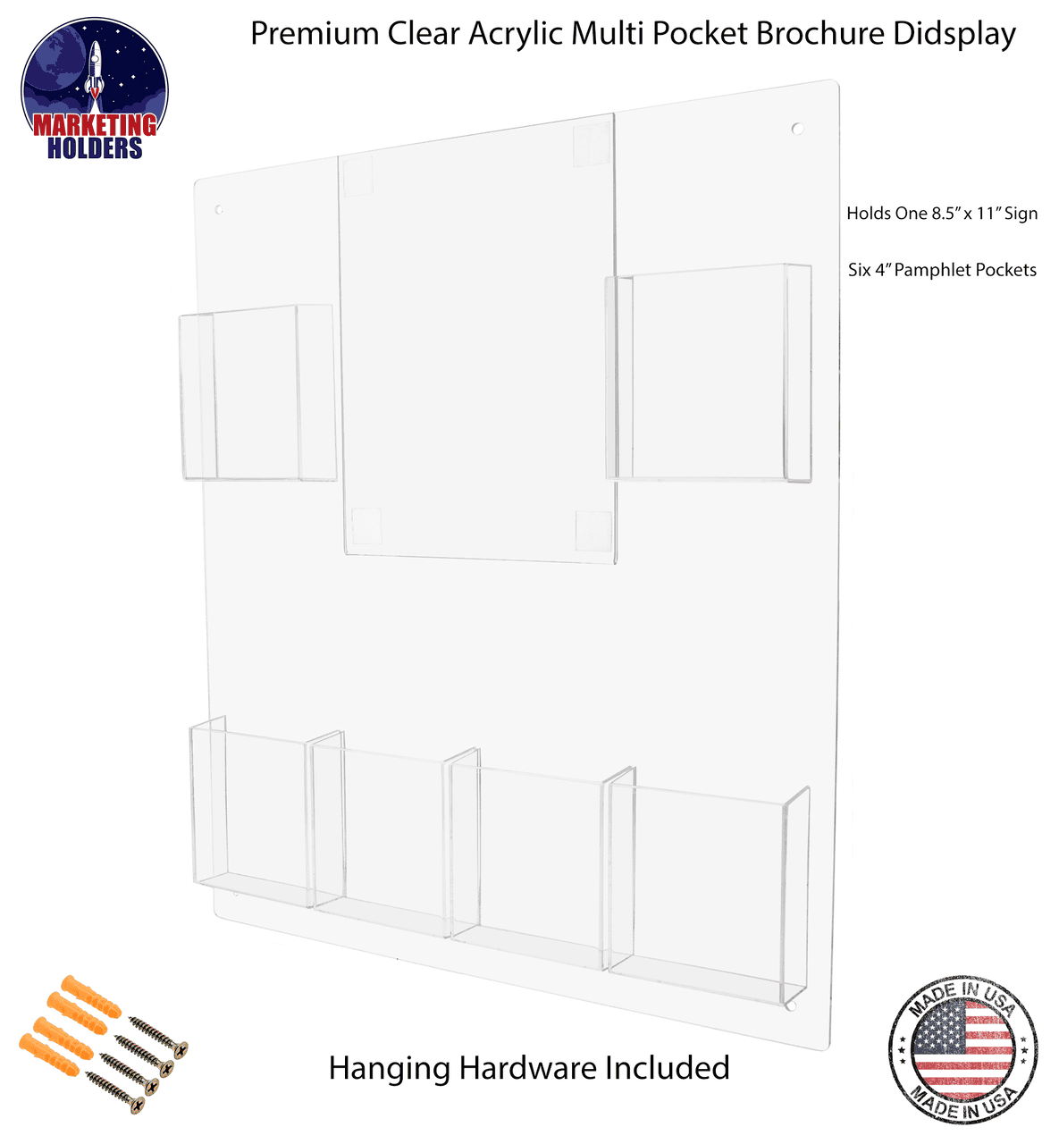 Wall 8.5"W x 11"H Office Sign with 6 Trifold Brochure Pockets