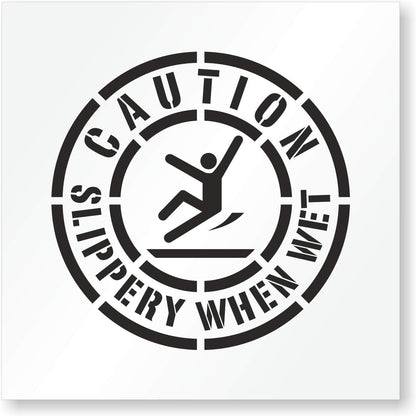 CAUTION SLIPPERY WHEN WET Safety Stencil 24" Symbol