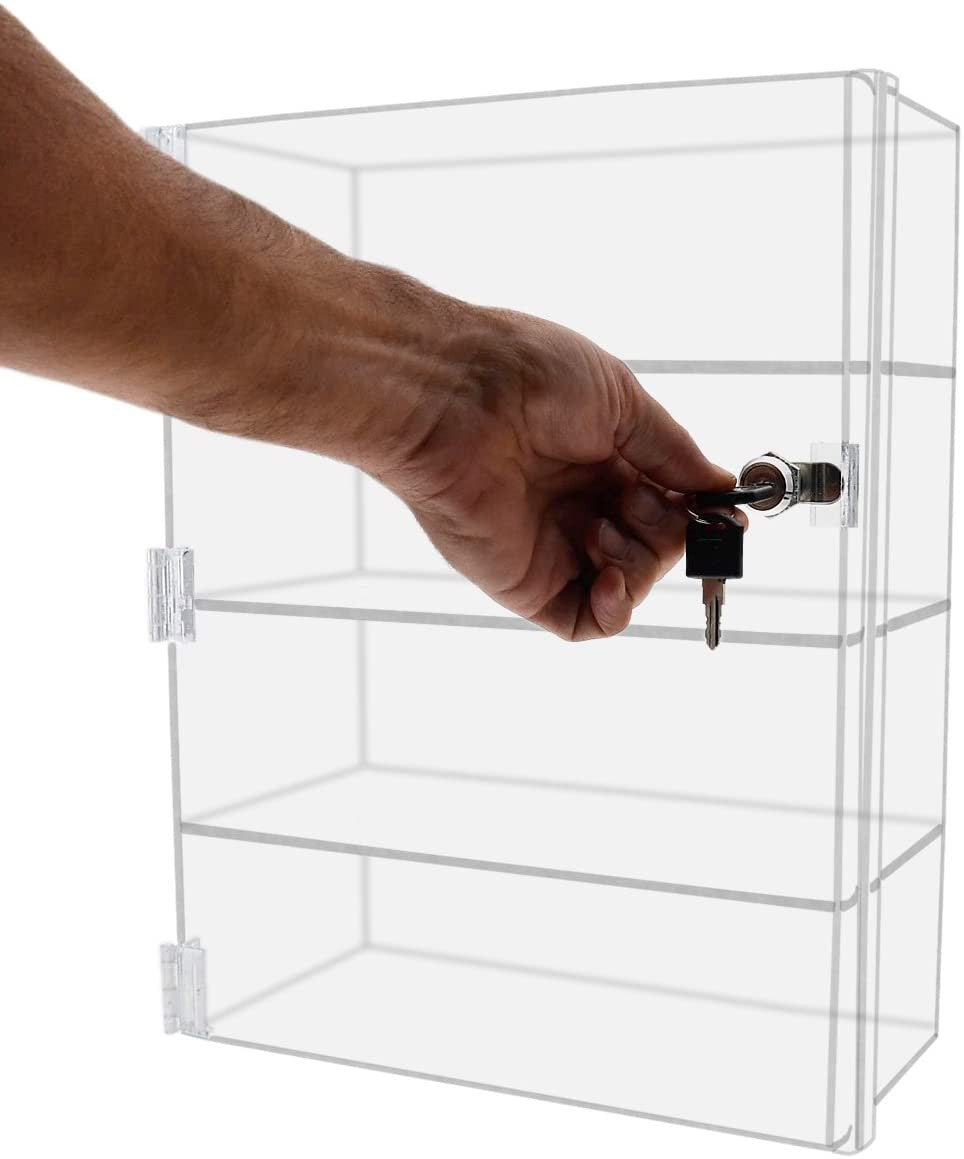 12"W x 8"D x 16"H Acrylic Locking Display Cabinet 3 Shelves
