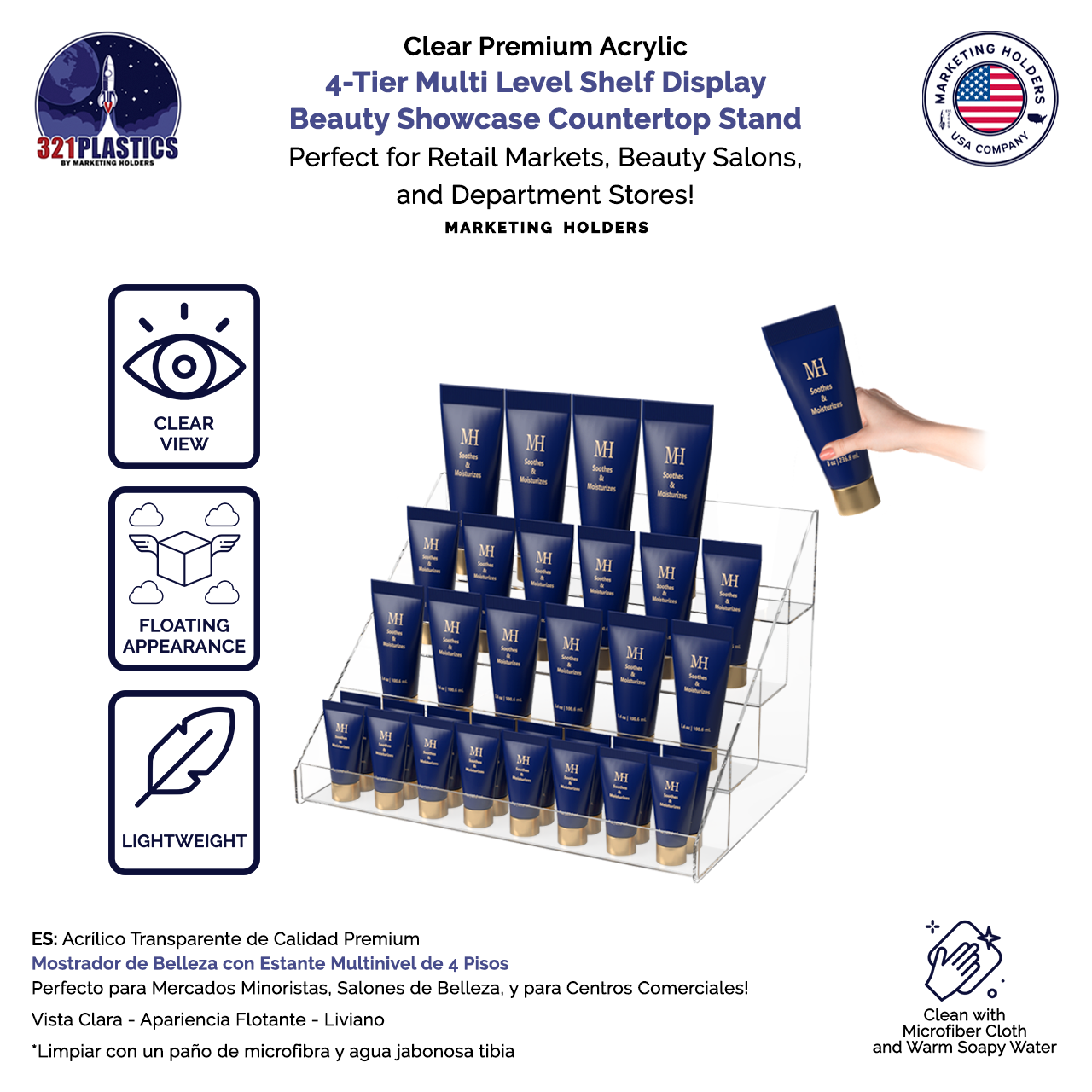 Multi Level Shelf Display 4 Tier Beauty Showcase Countertop Stand