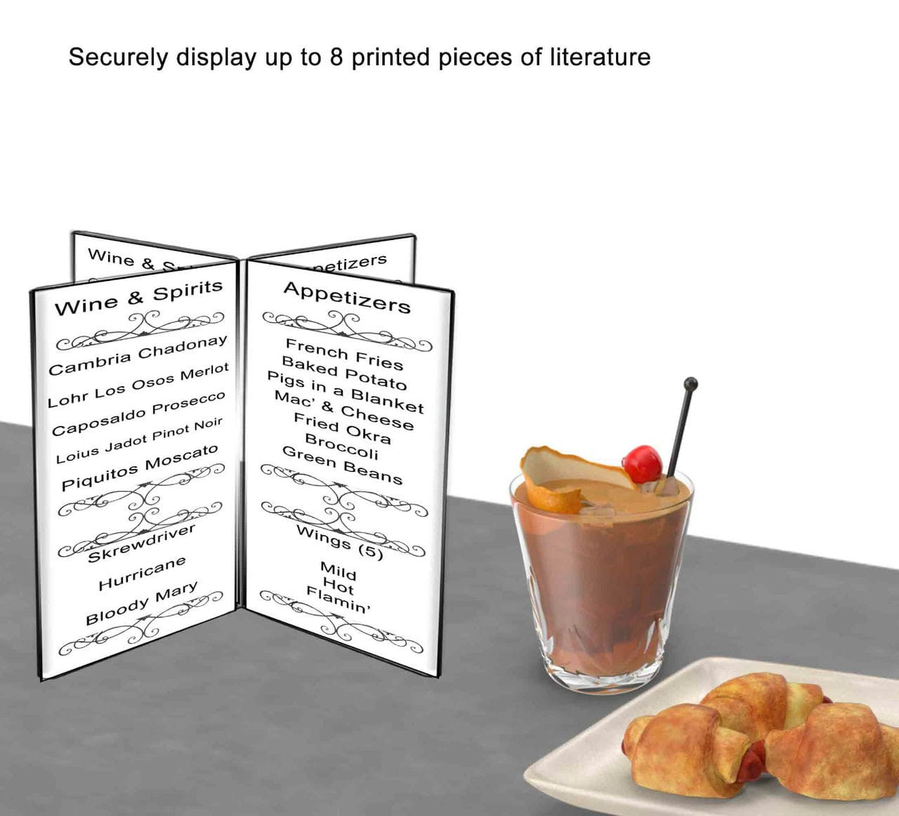 4"W x 6"H Multi Sided Menu Card Sign Holder 8 Panel Table Frame