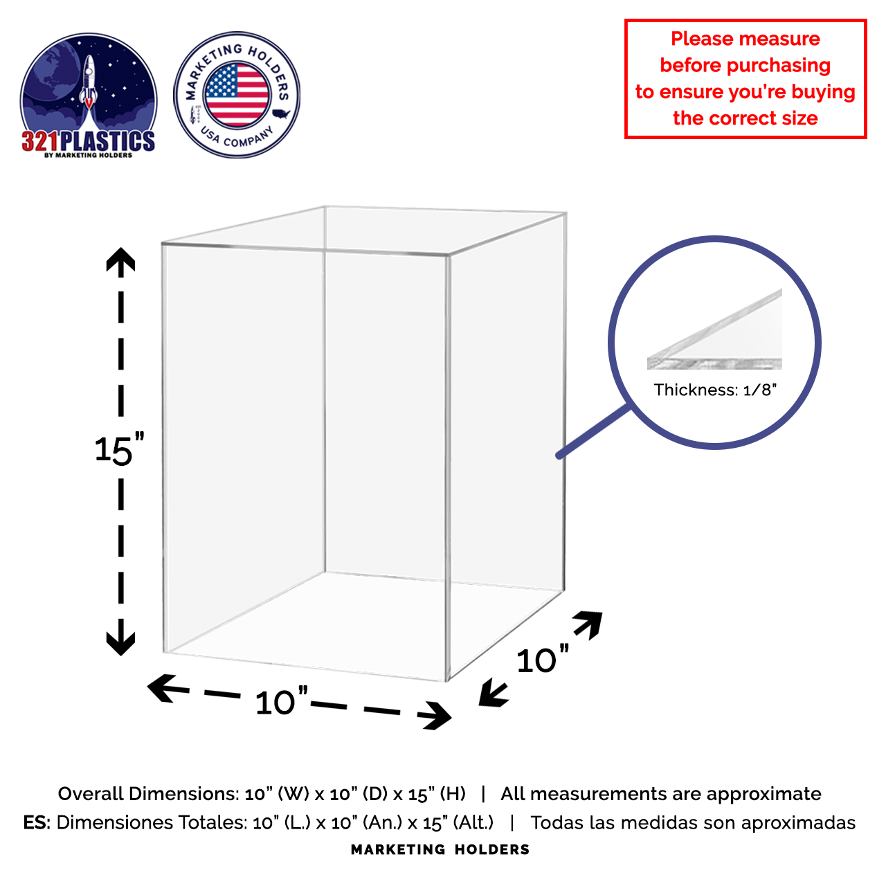 10" x 10" x 15" Tall Clear Acrylic Retail Display Box