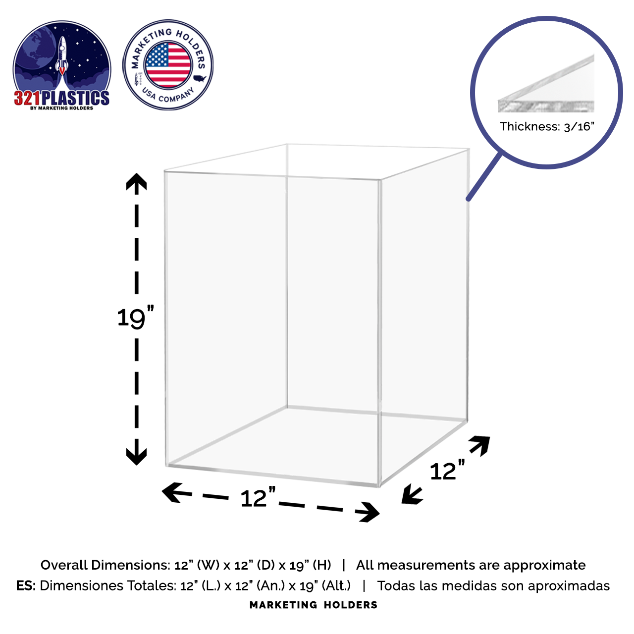 12" x 12" x 18" Tall Acrylic Retail Display Box
