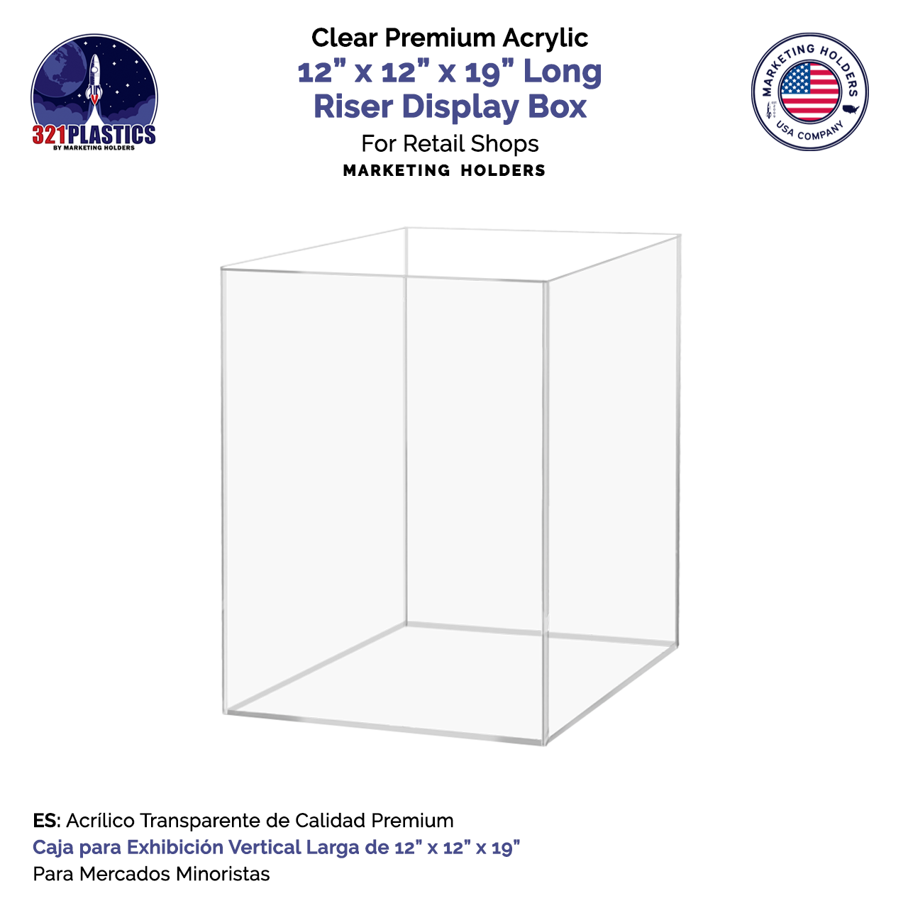 12" x 12" x 19" Retail Display Box Tall Acrylic