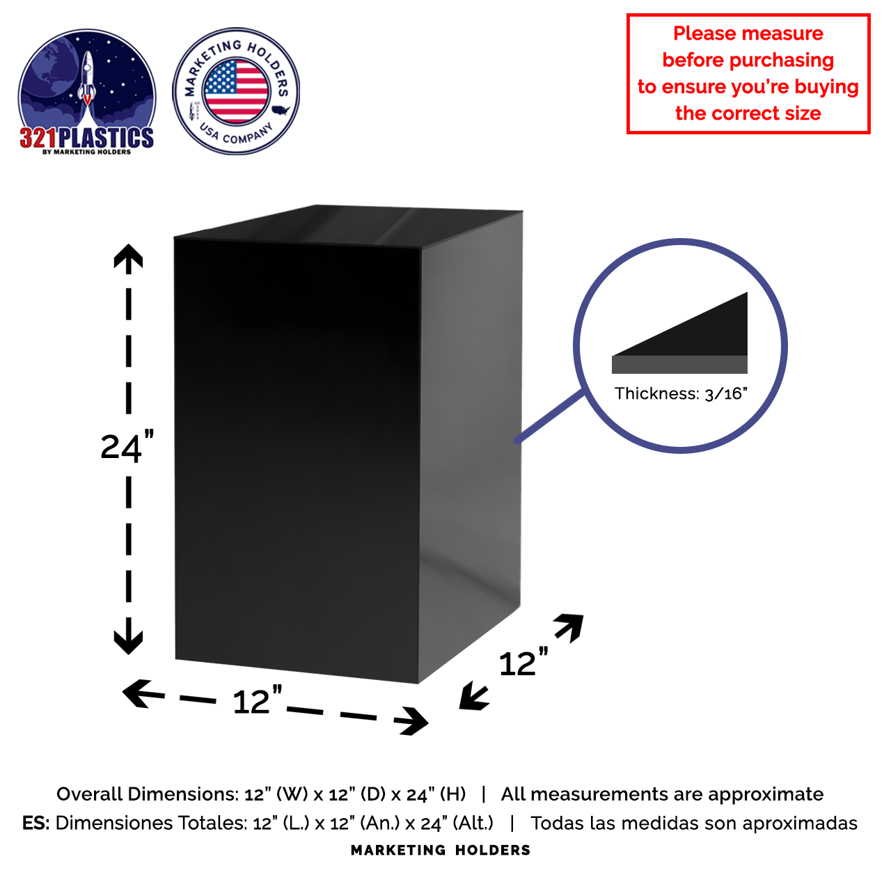 12" x 12" x 24" Acrylic Retail Display Box