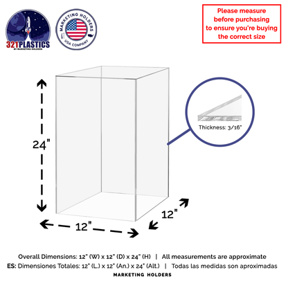 12" x 12" x 24" Acrylic Retail Display Box